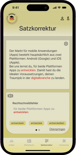 Sentence correction screenshot